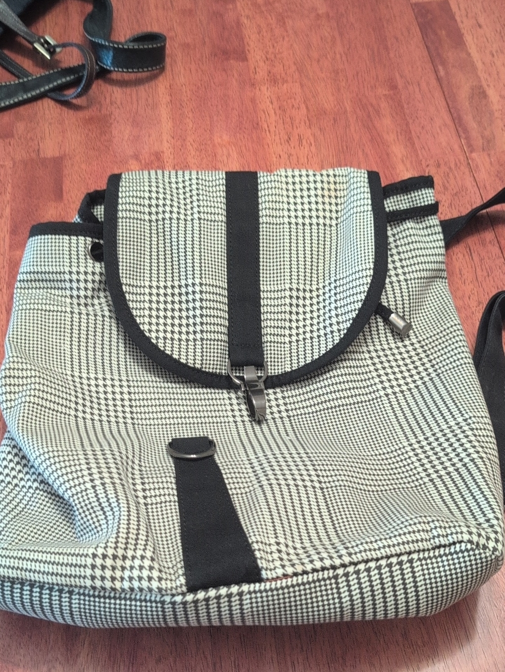 Plaid Flap Backpack in Black and White - Casual Everyday Bag